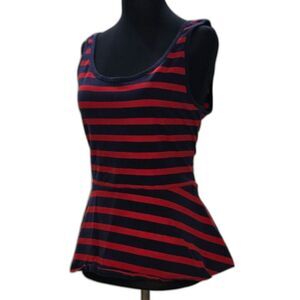 Striped & Sassy! Express Navy & Red Peplum Tank Size Large